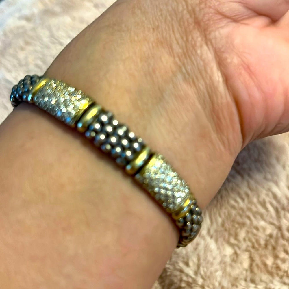 Lagos three station gold & diamond caviar bracelet EUC